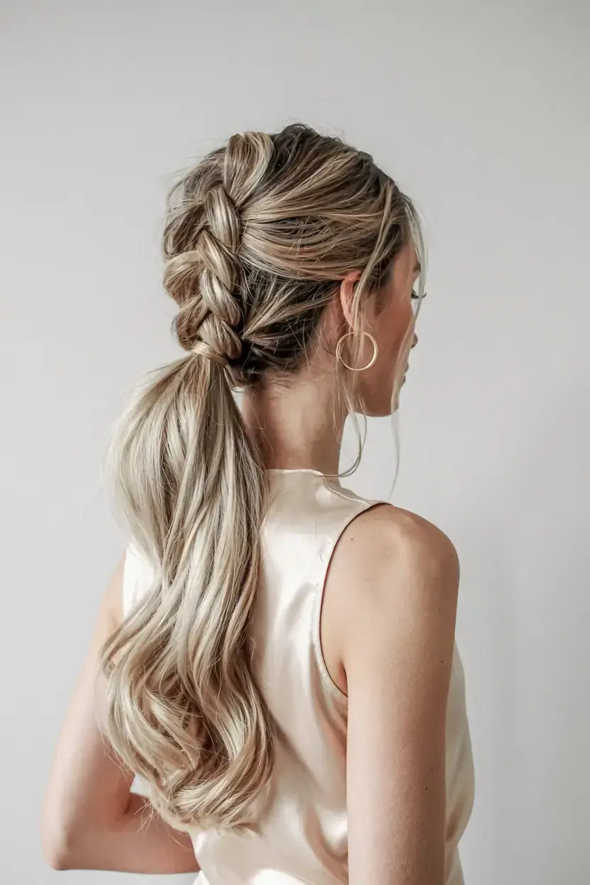 winter formal hairstyles 2025 2026 French Braid Ponytail with Sleek Edges