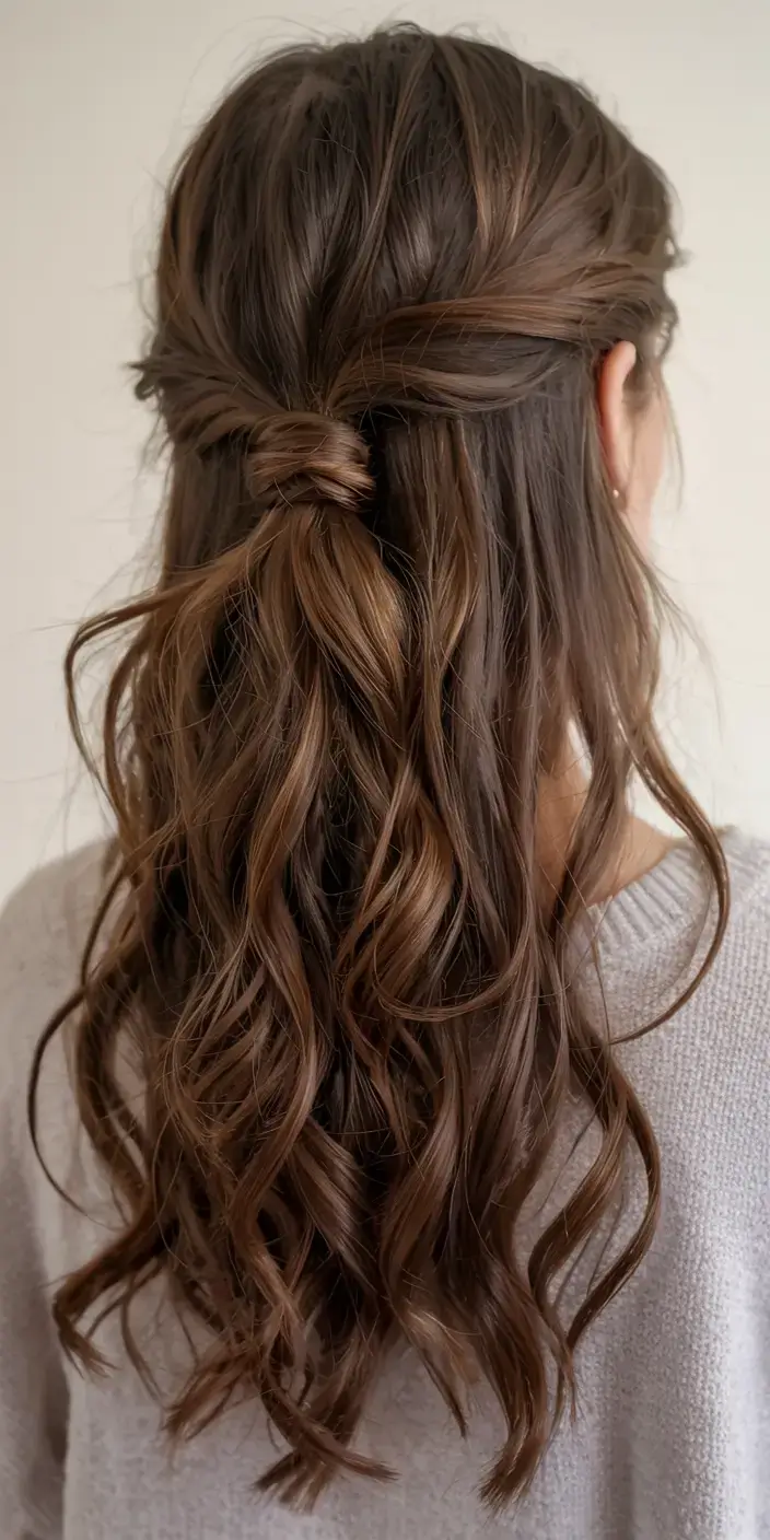winter formal hairstyles 2025 2026 Half-Tied Soft Curls with a Twist