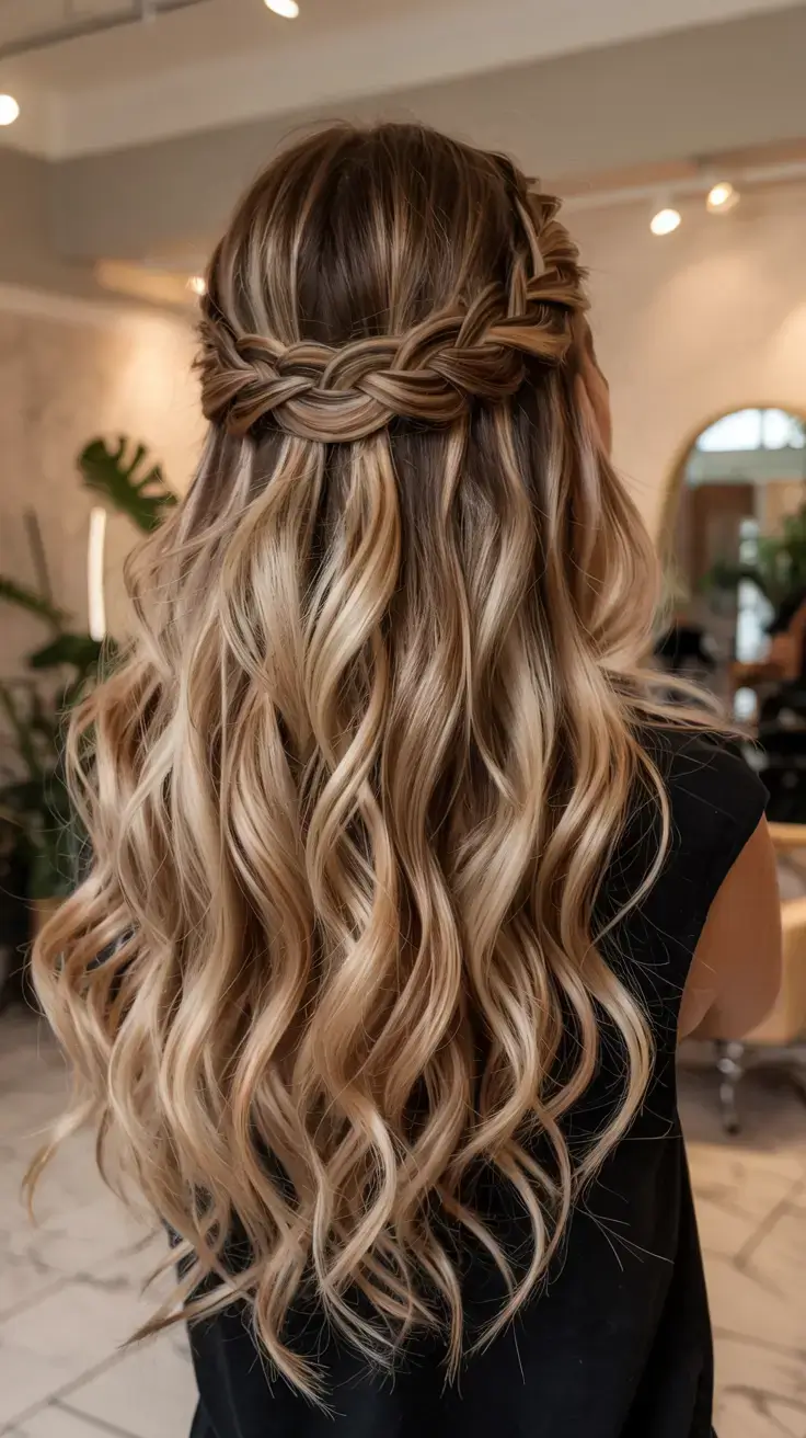 winter formal hairstyles 2025 2026 Golden Weave Half-Up Waves