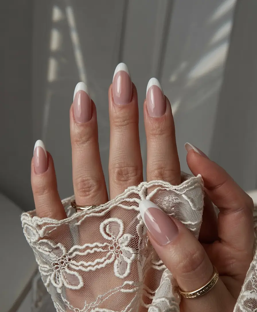 winter french tip nails 2025 2026 Romantic Frosted Classic