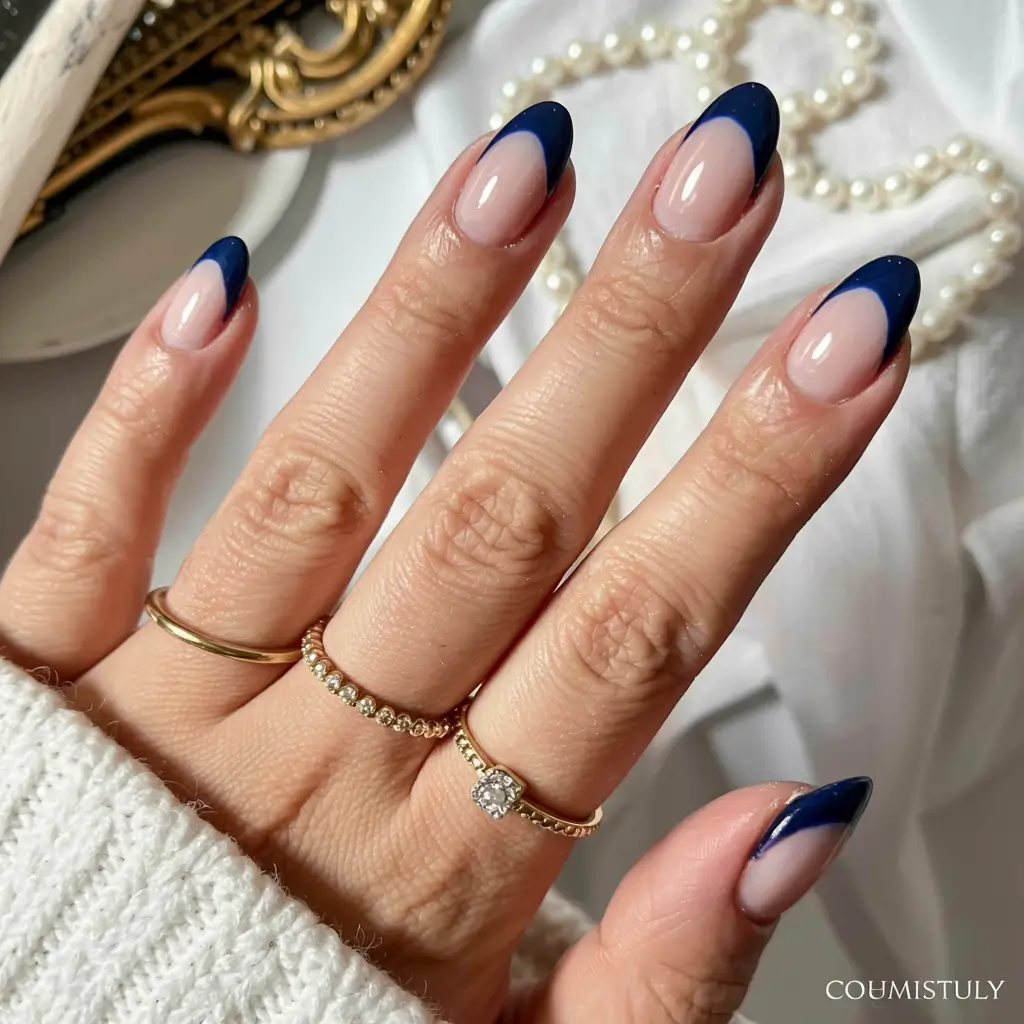 winter french tip nails 2025 2026 Midnight Edge French