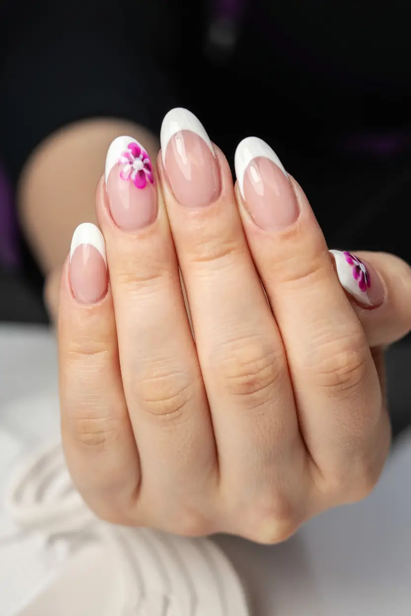winter french tip nails 2025 2026 Frosted Petal Accents