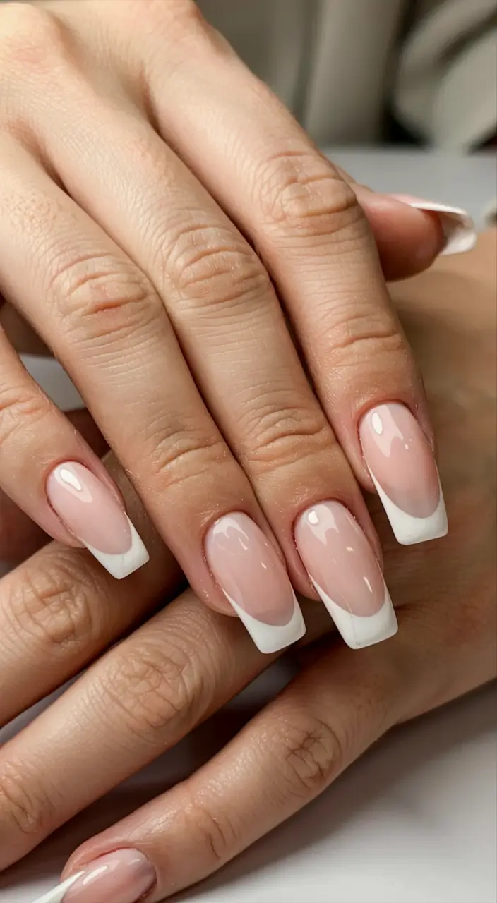 winter french tip nails 2025 2026 Square French Minimal Edge