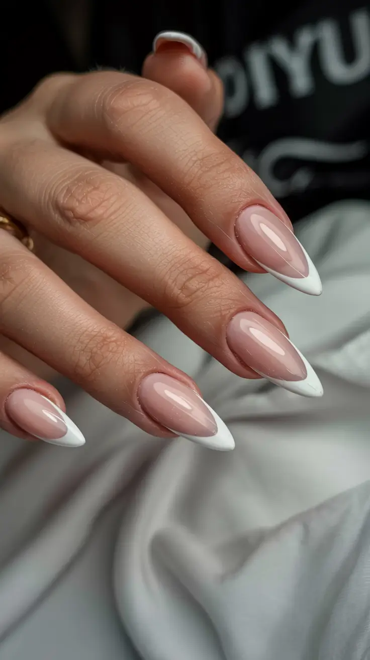 winter french tip nails 2025 2026 Snow-Tipped Elegance