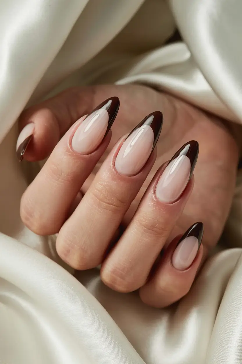 winter french tip nails 2025 2026 Mocha French Sophistication