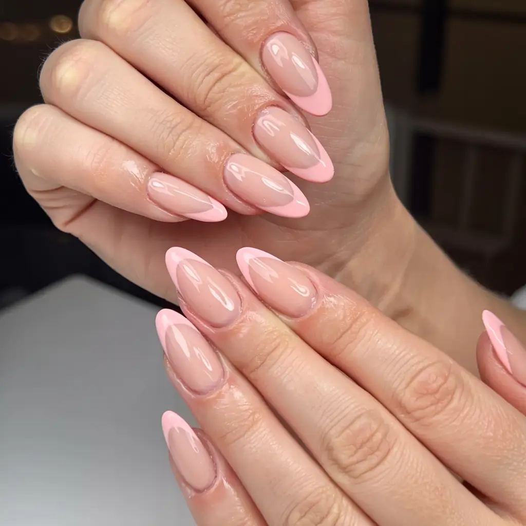 winter french tip nails 2025 2026 Blush Frost Gradient