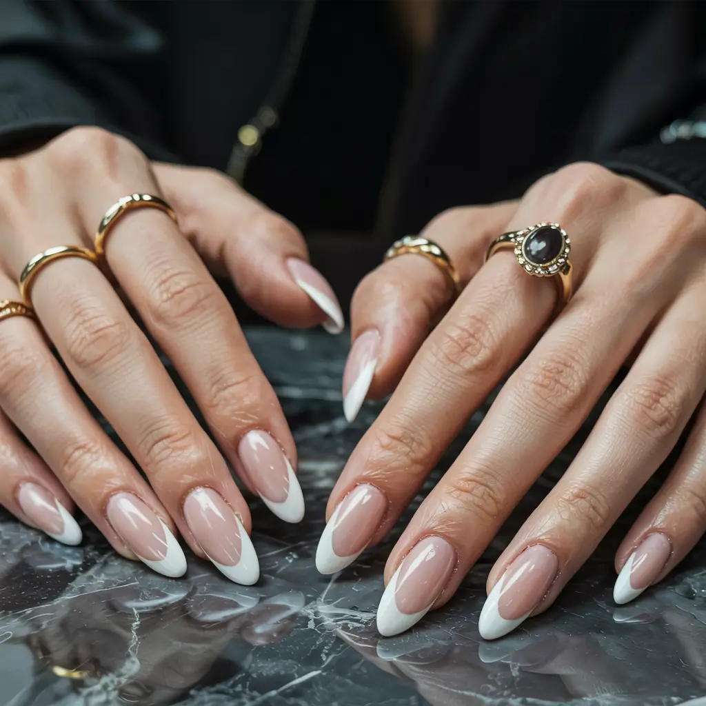 winter french tip nails 2025 2026 Golden Hour French