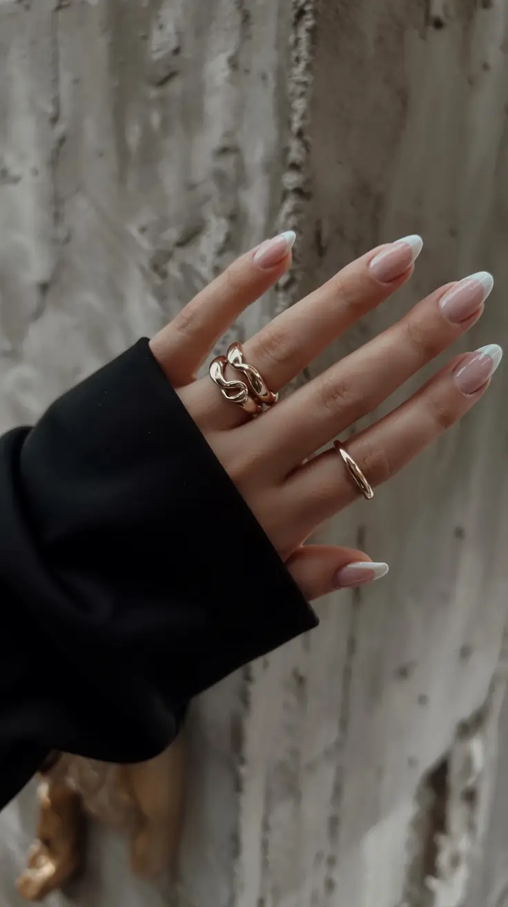 winter french tip nails 2025 2026 Sheer Frost Minimalism