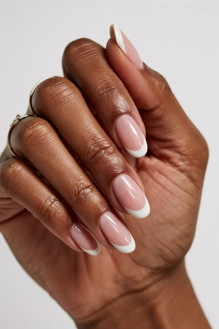 winter french tip nails 2025 2026 Warm Almond Simplicity