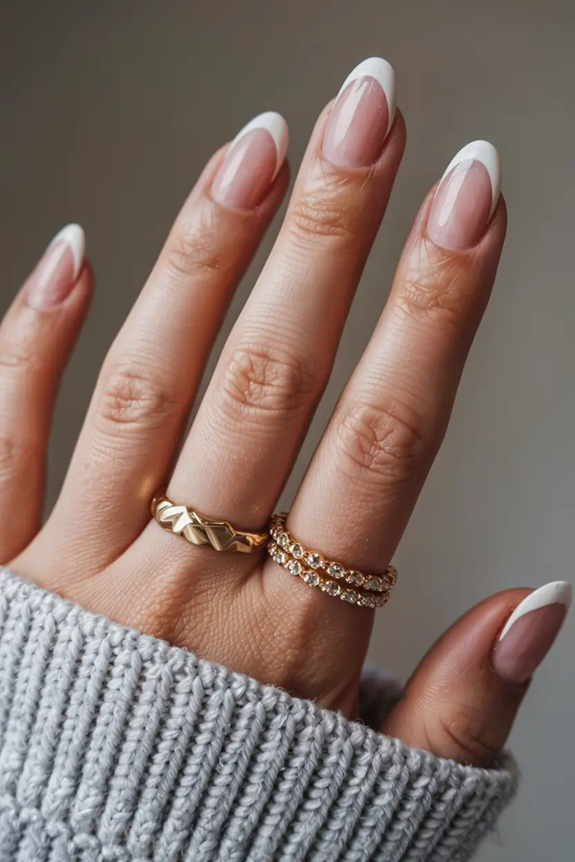 winter french tip nails 2025 2026 Cozy Luxe with Golden Accents