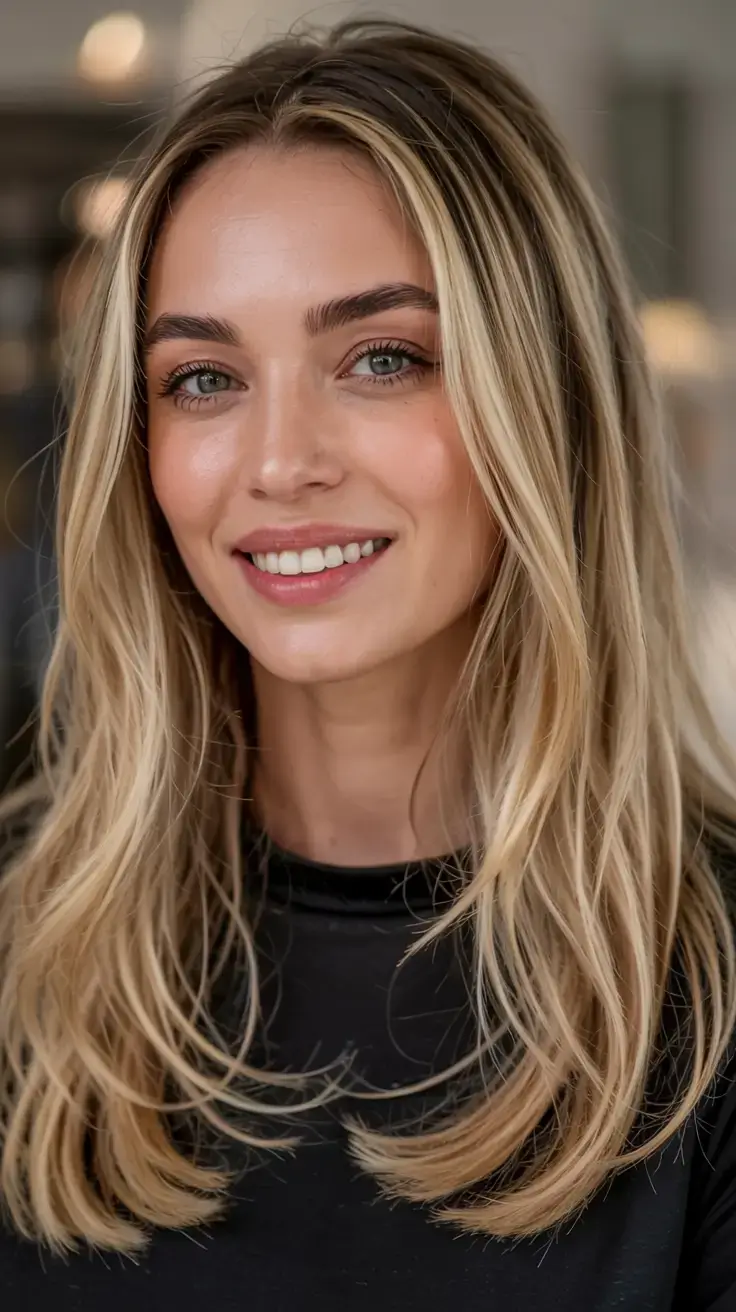 winter haircuts and colors ideas 2025 2026 Vanilla Blonde Layers with Face-Framing Glow
