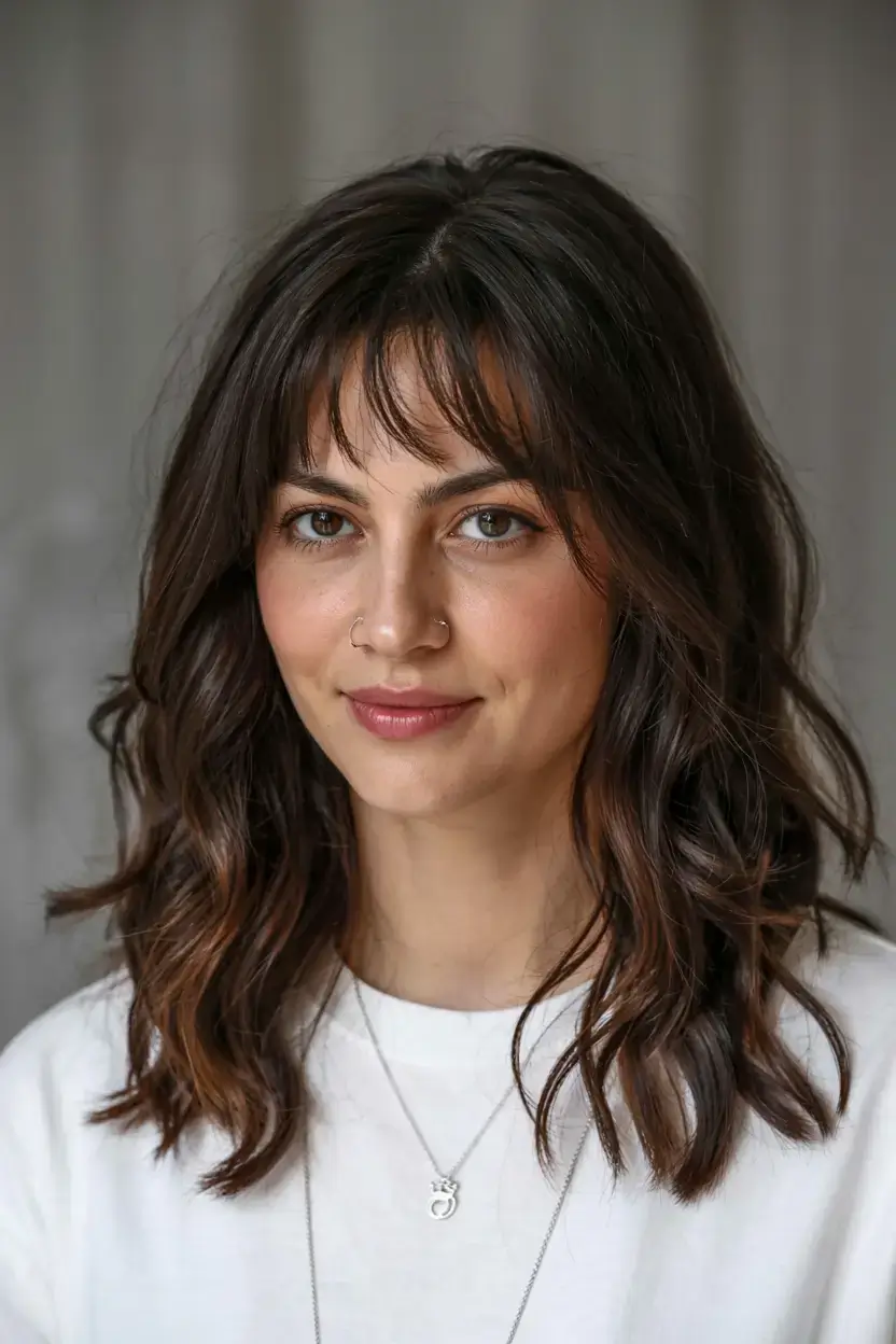 winter haircuts and colors ideas 2025 2026 Classic Medium Brunette with Soft Waves