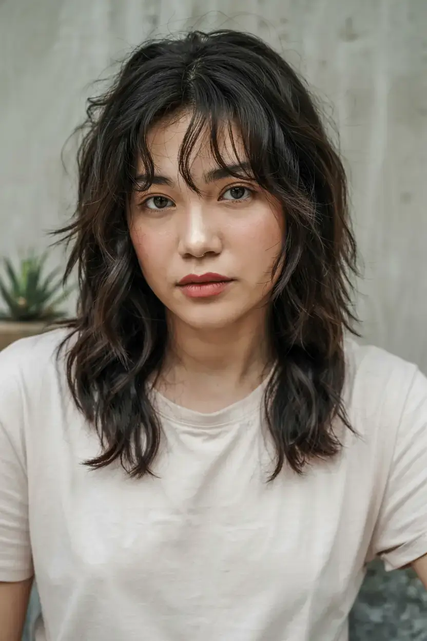 winter haircuts and colors ideas 2025 2026 Tousled Collarbone Shag