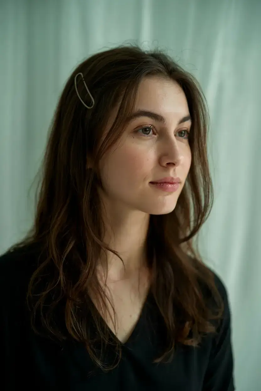 winter haircuts and colors ideas 2025 2026 Subtle Chestnut Layers with Clip Detail