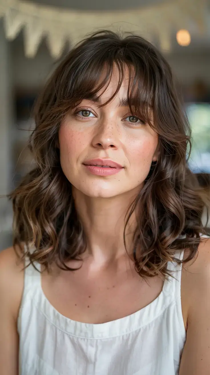 winter haircuts and colors ideas 2025 2026 Soft Curly Bob with Curtain Bangs