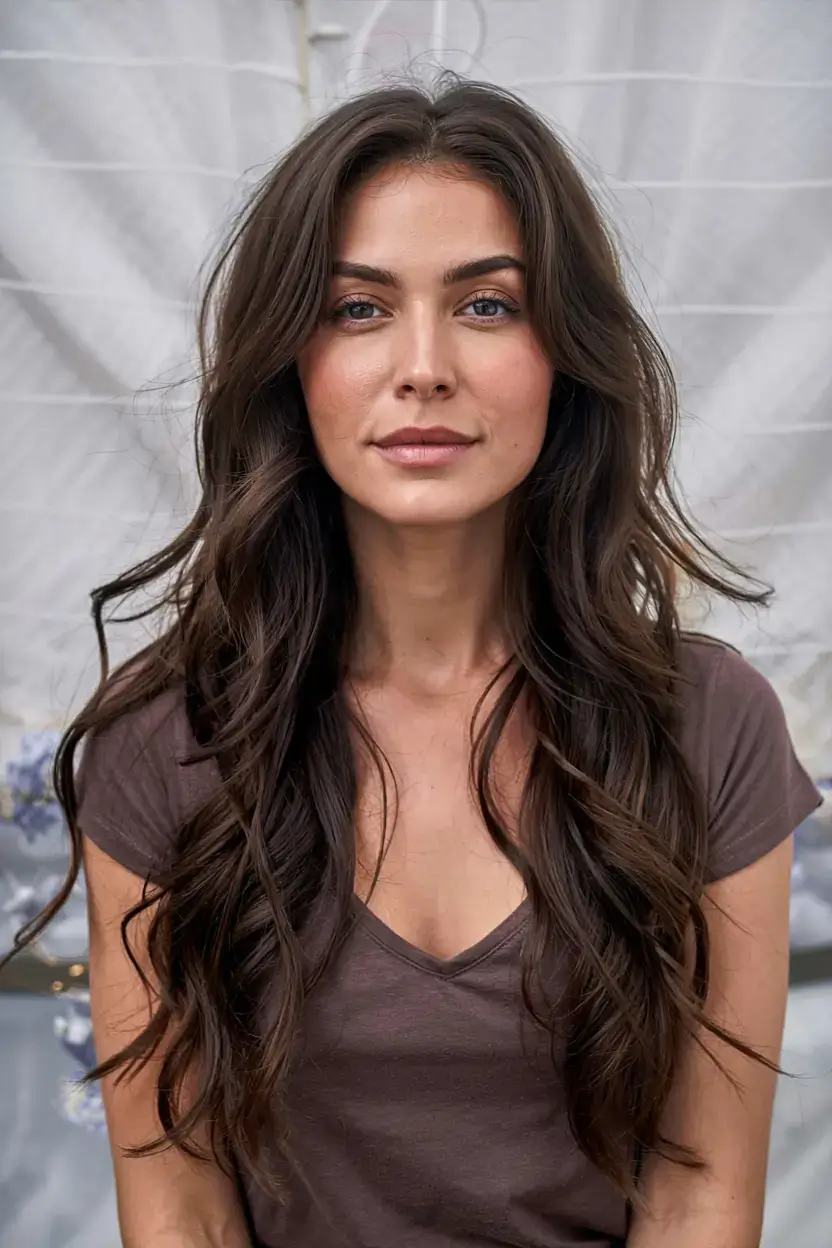 winter haircuts and colors ideas 2025 2026 Rich Espresso Waves for Modern Elegance
