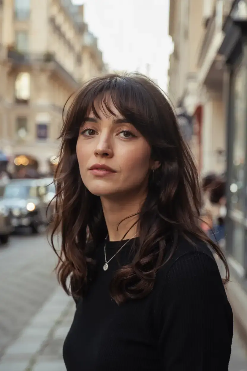 winter haircuts and colors ideas 2025 2026 French-Inspired Mid-Length with Curtain Fringe