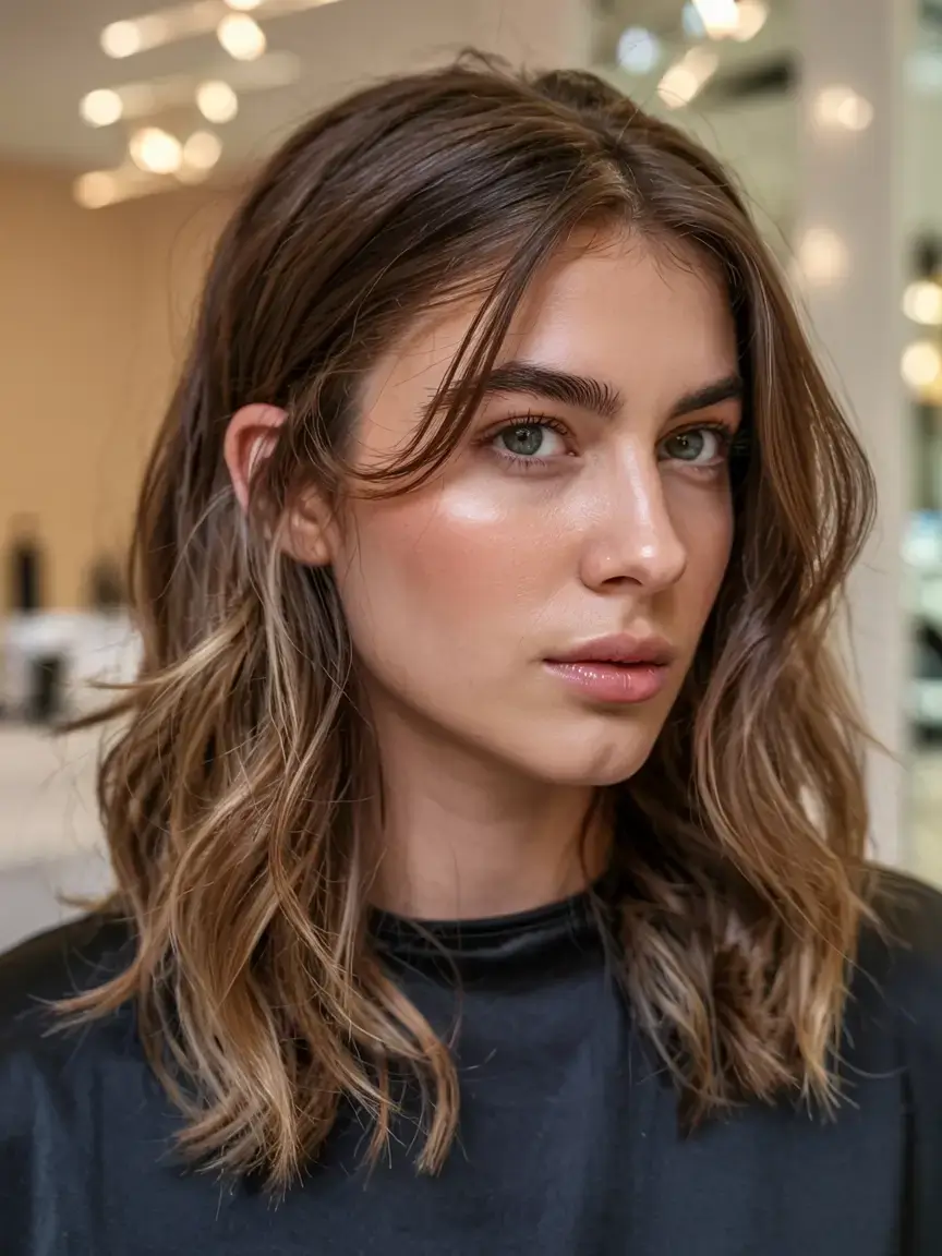 winter haircuts for round faces ideas 2025 2026 Classic Mid-Length Bob with Subtle Balayage