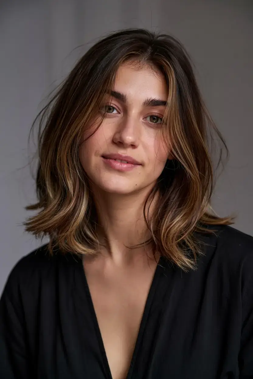 winter haircuts for round faces ideas 2025 2026 Subtle Layered Bob with Tousled Volume