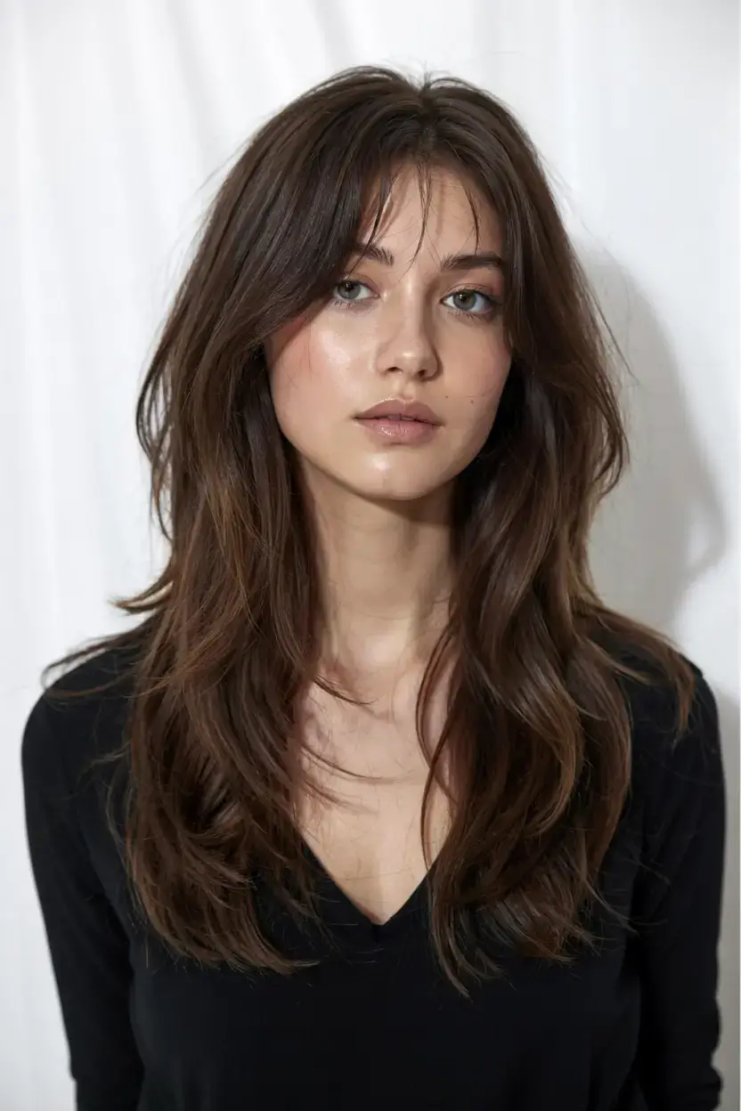 winter haircuts for round faces ideas 2025 2026 Dimensional Brown Layers with Volume and Texture