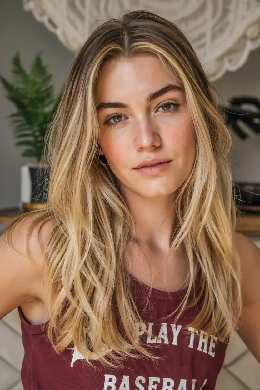 winter haircuts for round faces ideas 2025 2026 Golden Blonde Winter Flow