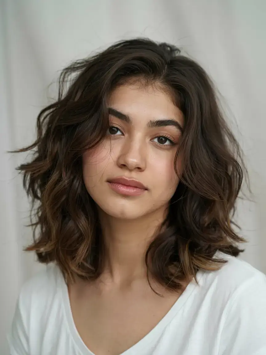 winter haircuts for round faces ideas 2025 2026 Textured Lob with Volume