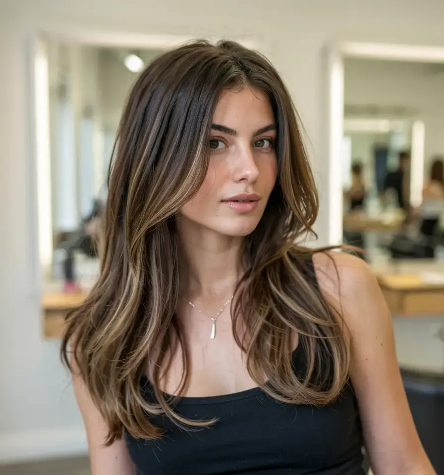 winter haircuts for round faces ideas 2025 2026 Layered Mid-Length with Subtle Highlights