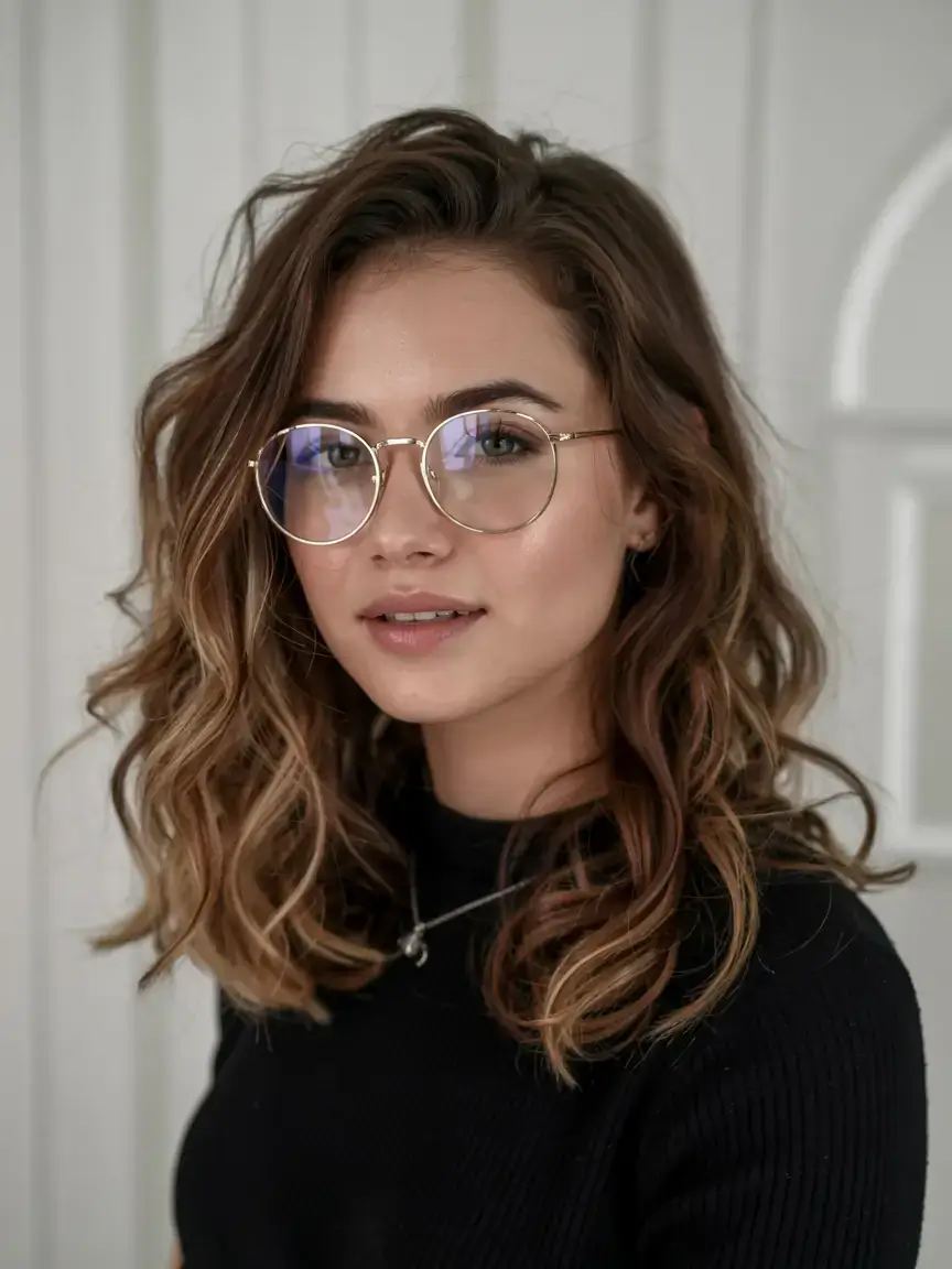 winter haircuts for round faces ideas 2025 2026 Wavy Lob with Caramel Ribbons