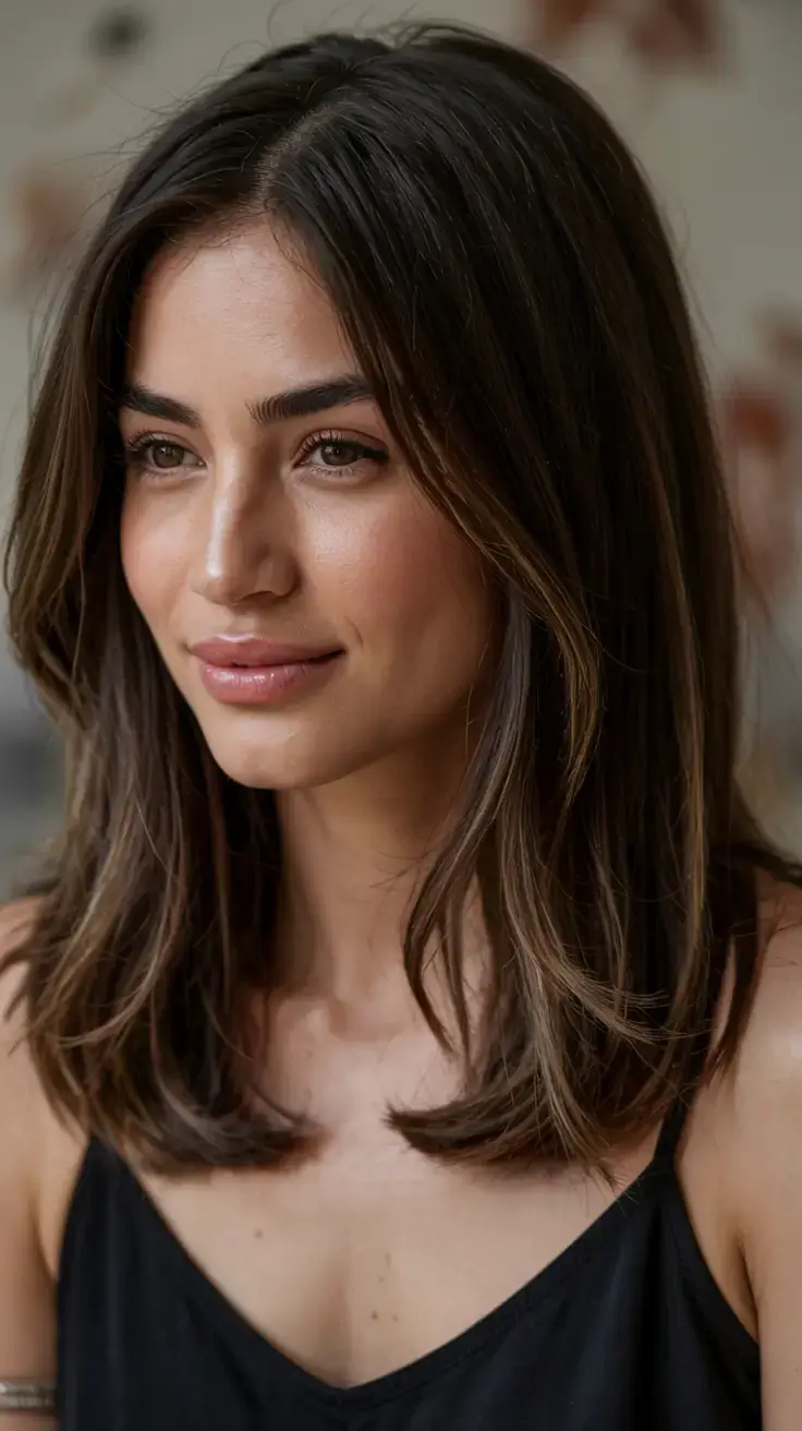 winter haircuts for round faces ideas 2025 2026 Sleek Shoulder-Length Layers