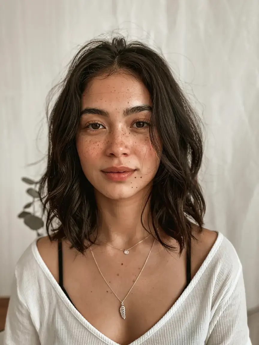 winter haircuts ideas 2025 2026 Natural Waves with a Soft Center Part