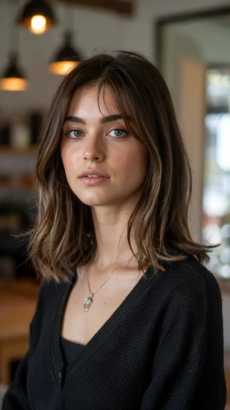 winter haircuts ideas 2025 2026 Minimalist Mid-Length with Feathered Ends