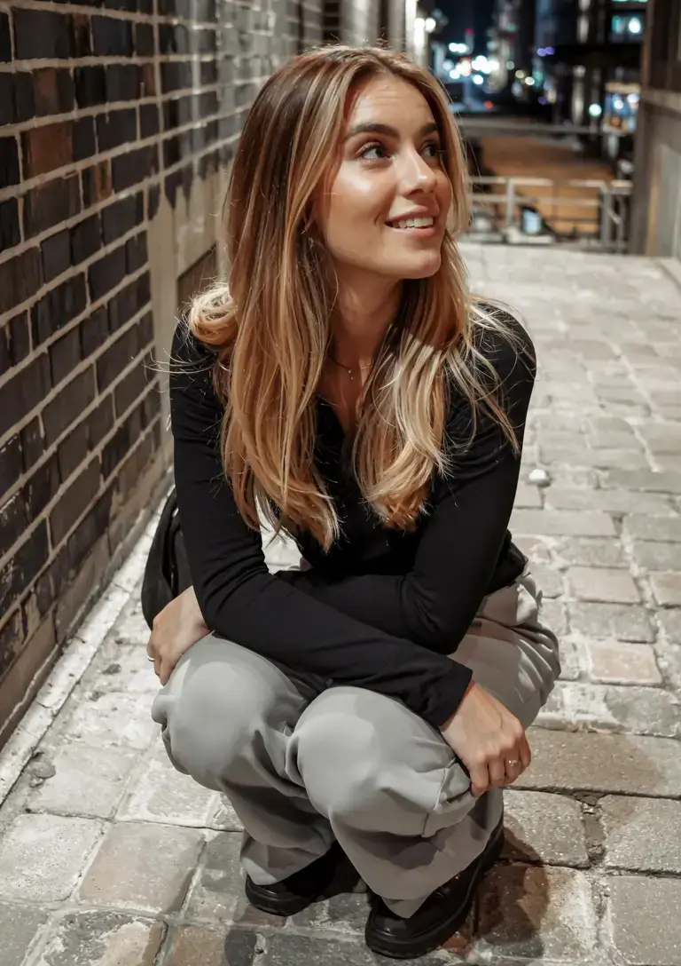 winter haircuts ideas 2025 2026 Golden-Toned Layers for Urban Nights
