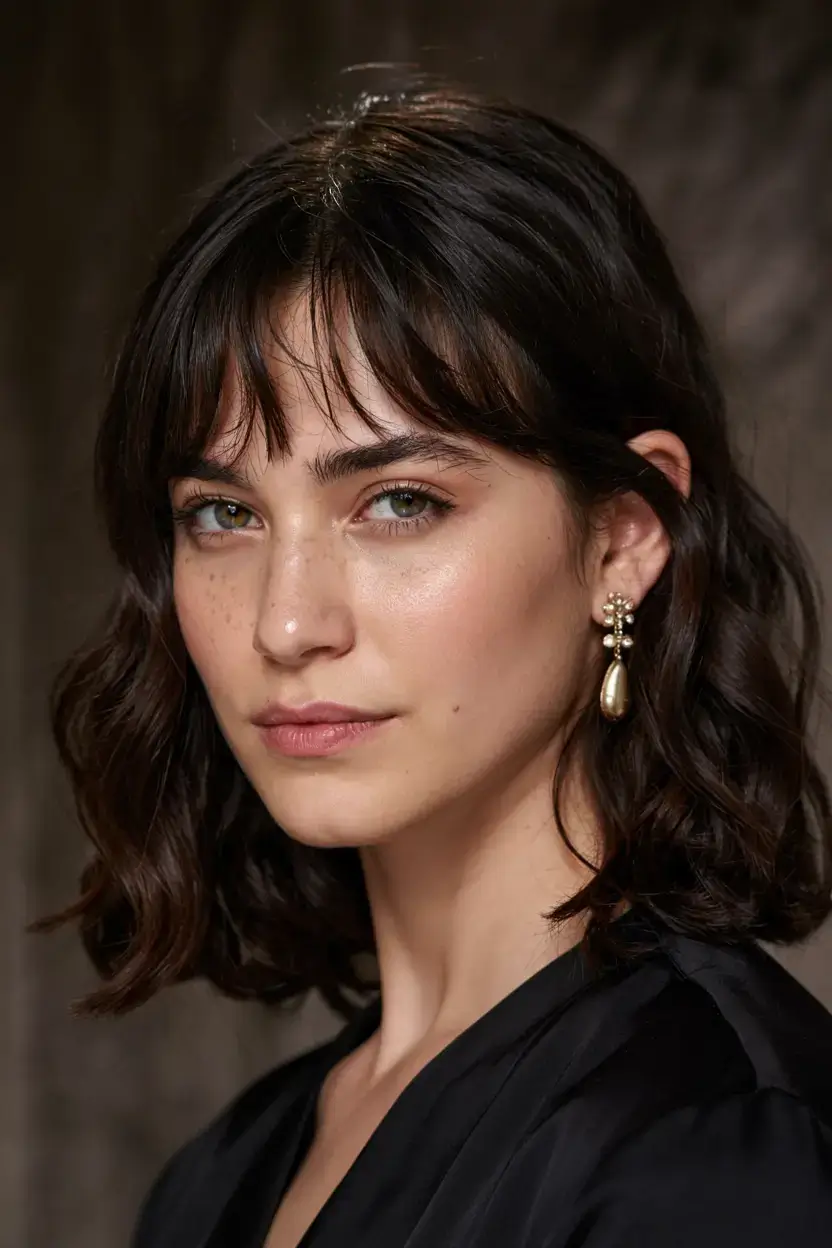 winter haircuts ideas 2025 2026 Chic Bob with Wispy Fringe