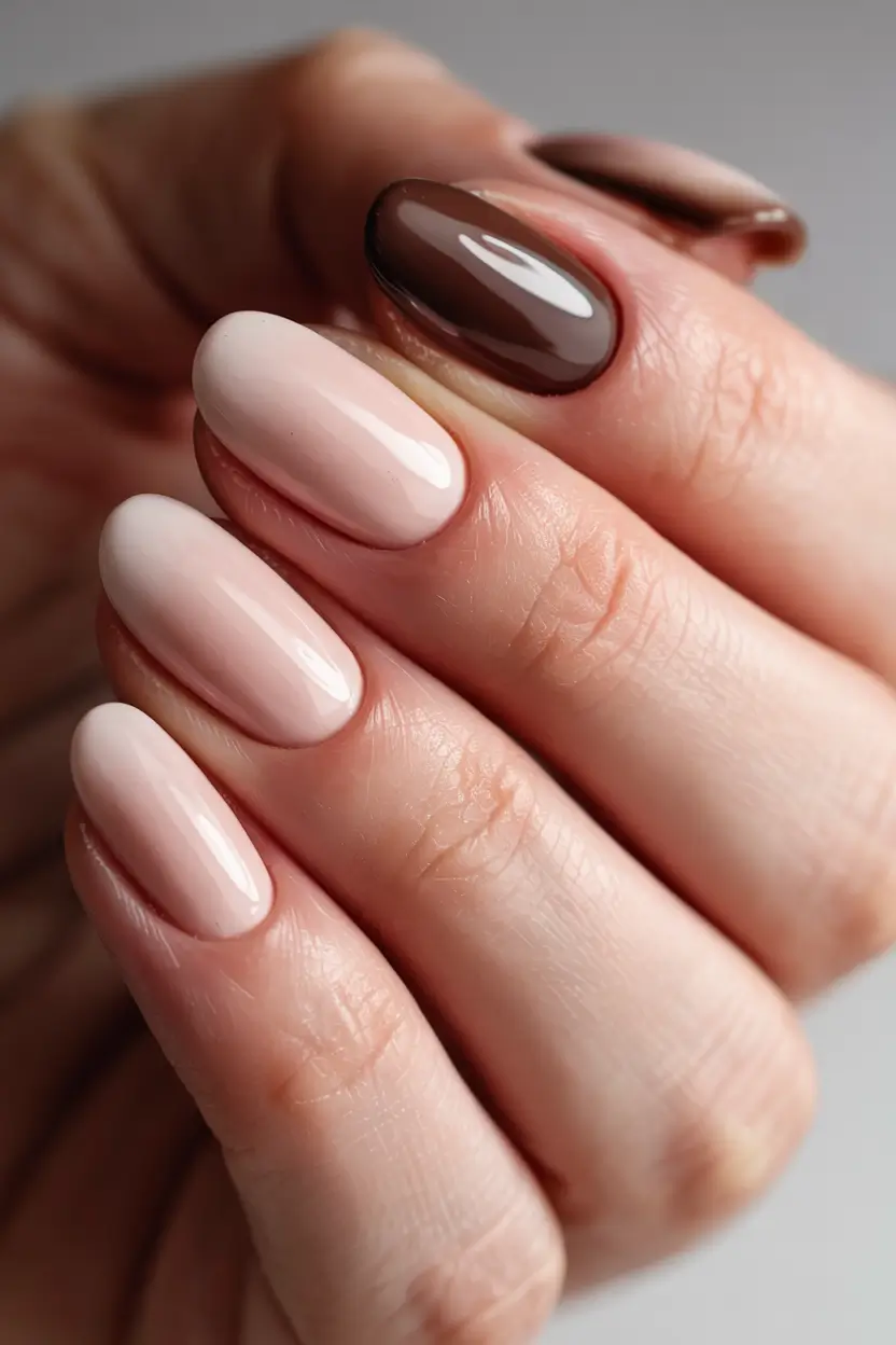 winter manicure colors 2025 2026 Cream and Mocha Duo