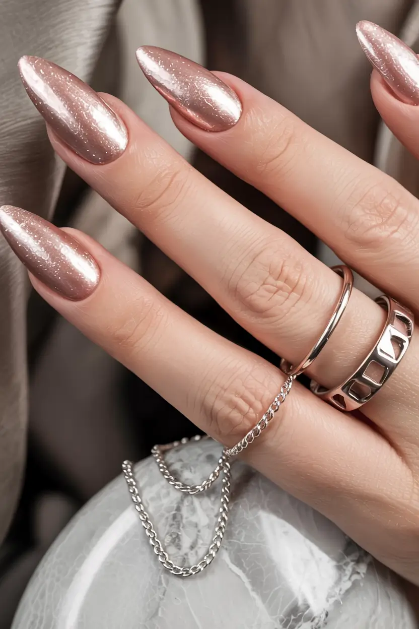 winter manicure ideas 2025 2026 Champagne Rose Catwalk