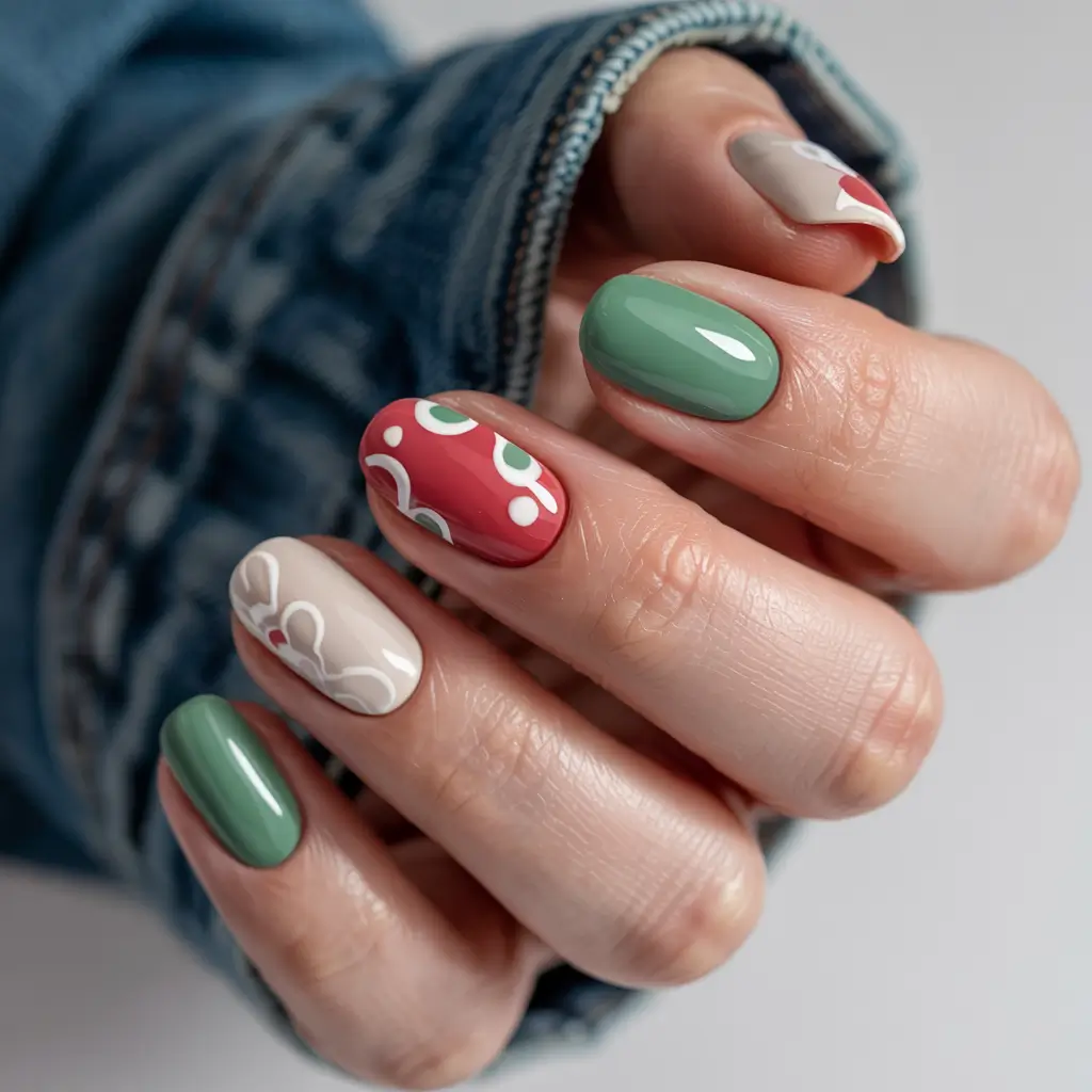 winter manicure ideas 2025 2026 Retro Winter Pop