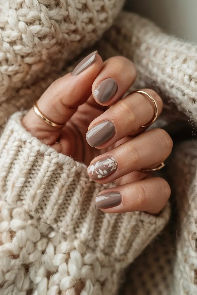 winter manicure ideas 2025 2026 Winter Taupe Botanical