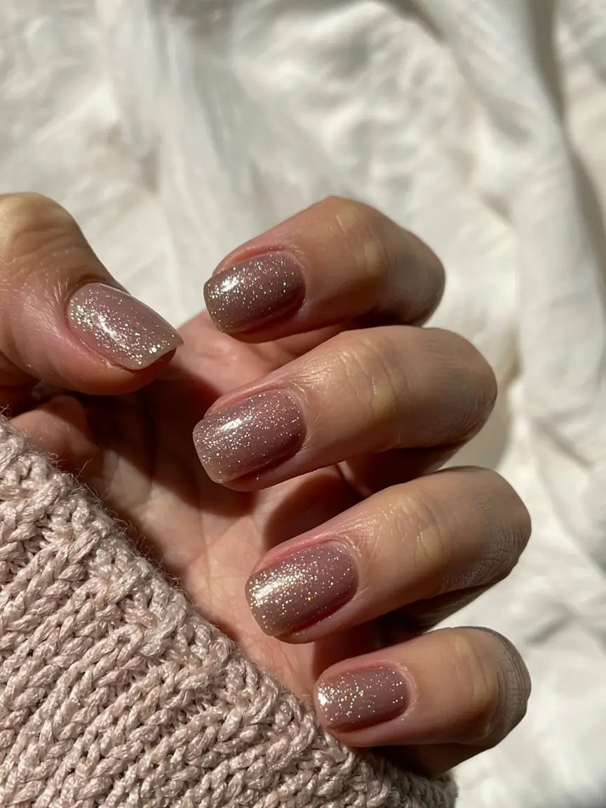 winter manicure ideas 2025 2026 Whispered Glitter Veil