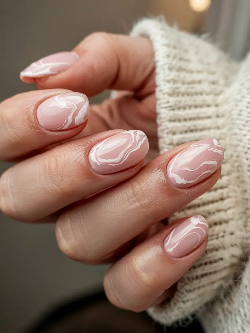 winter manicure ideas 2025 2026 Rose Quartz Swirls