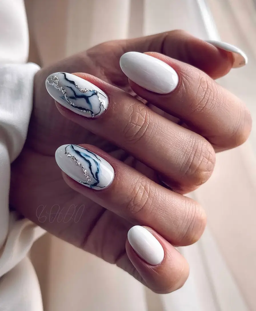 winter manicure ideas 2025 2026 Frosted Marble Luxe