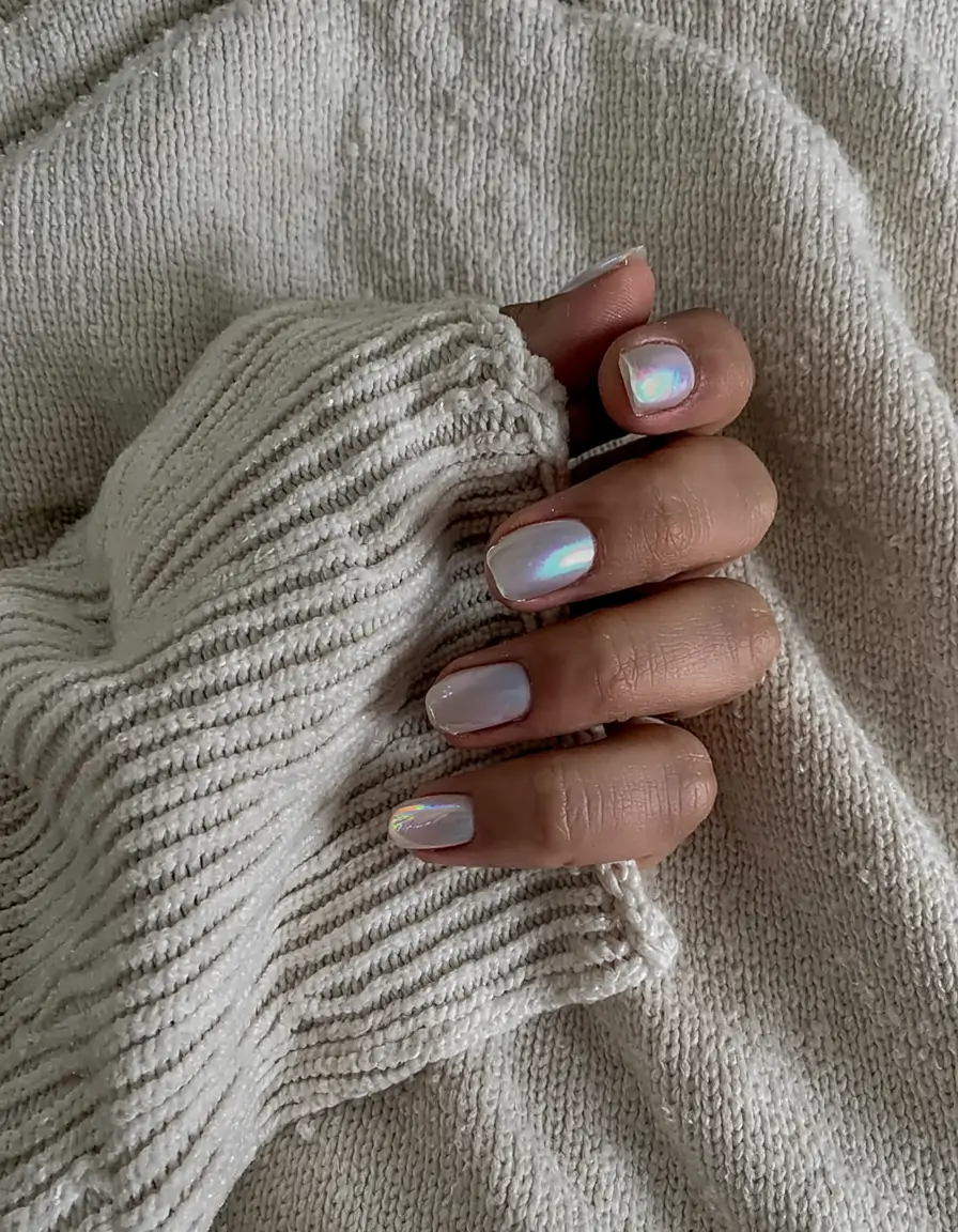 winter manicure ideas 2025 2026 Opalescent Winter Glow