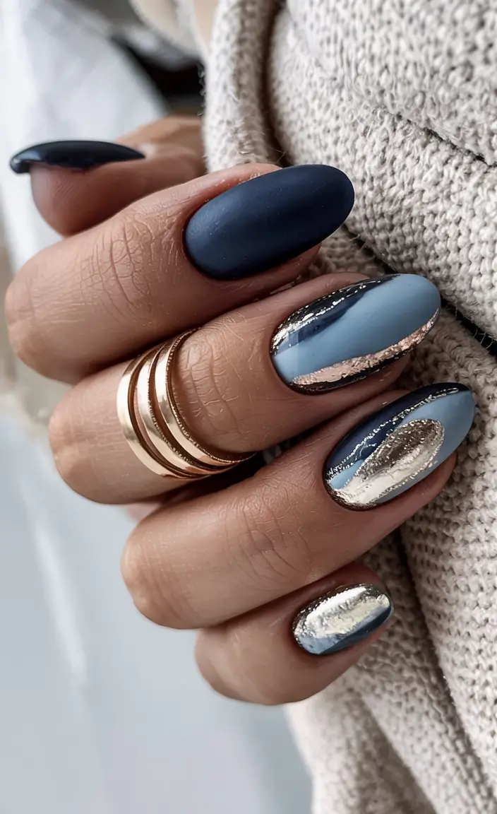winter manicure ideas 2025 2026 Metallic Ice Storm
