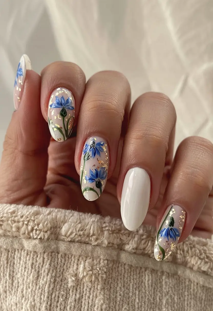 winter nail designs colors 2025 2026 Winter Bloom Blue Floral Dream