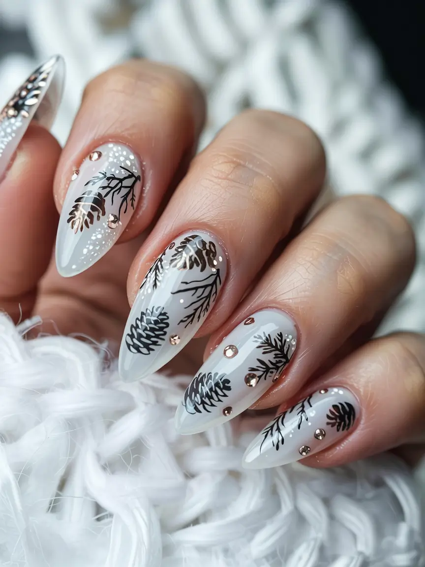 winter nail designs colors 2025 2026 Whispering Pines Frosted Forest Detailing