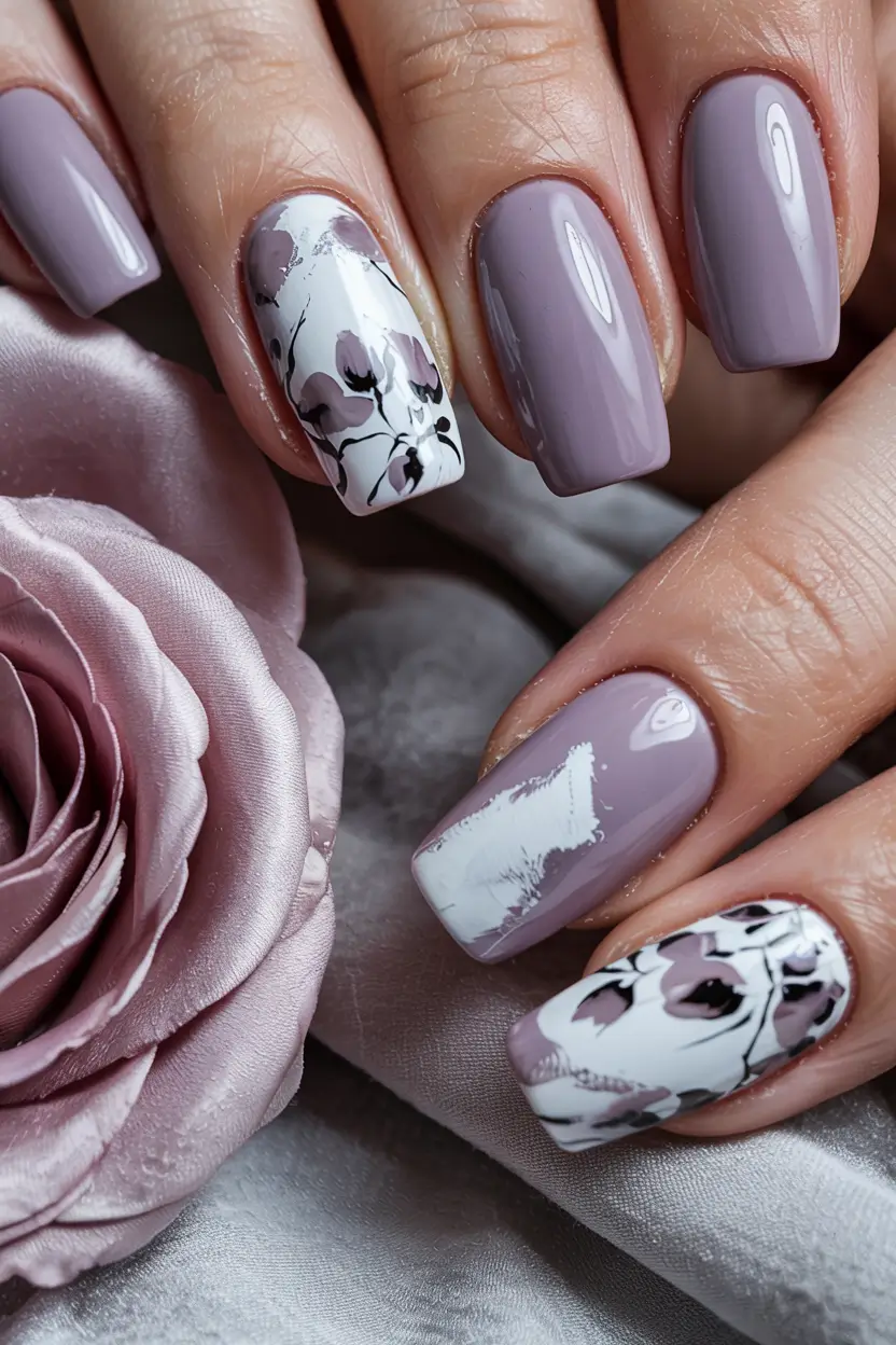 winter nail designs colors 2025 2026 Lavender Mirage Soft Florals in Dusty Mauve