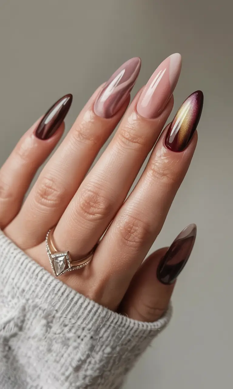 winter nail designs colors 2025 2026 Mocha Twilight Warm Gradient Perfection