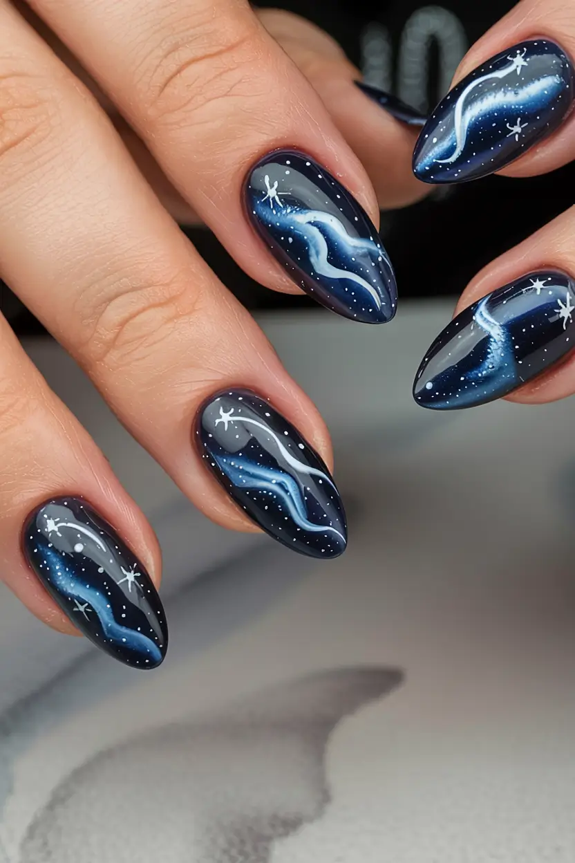 winter nail designs colors 2025 2026 Cosmic Drift Northern Lights-Inspired Art