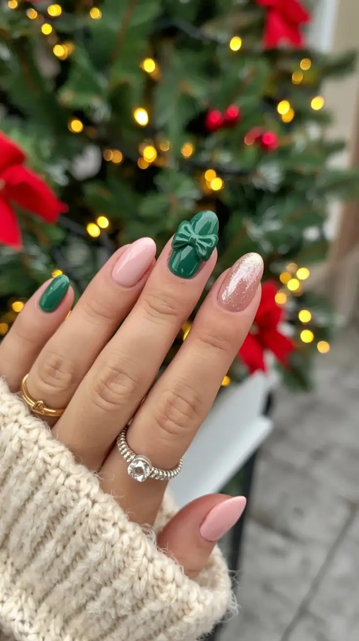 winter nail designs colors 2025 2026 Gift Wrapped Playful Green with 3D Details