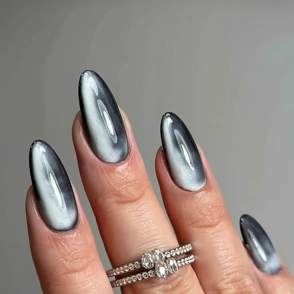 winter nail designs colors 2025 2026 Silver Smoke Magnetic Ombre Perfection