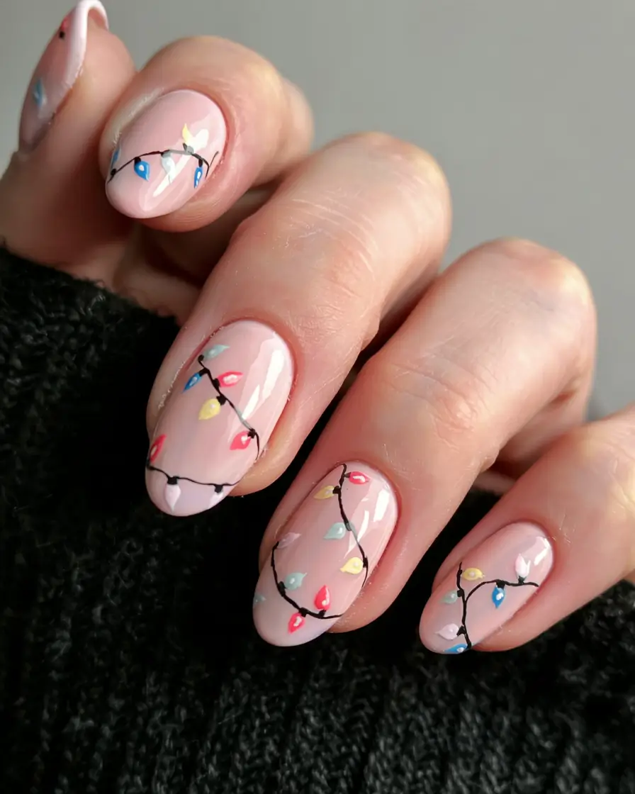 winter nail designs colors 2025 2026 Festive Glow Christmas Lights-Inspired Nails